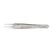 Suture tying forceps, 10 cm, straight, 0,5x0,5 mm tips